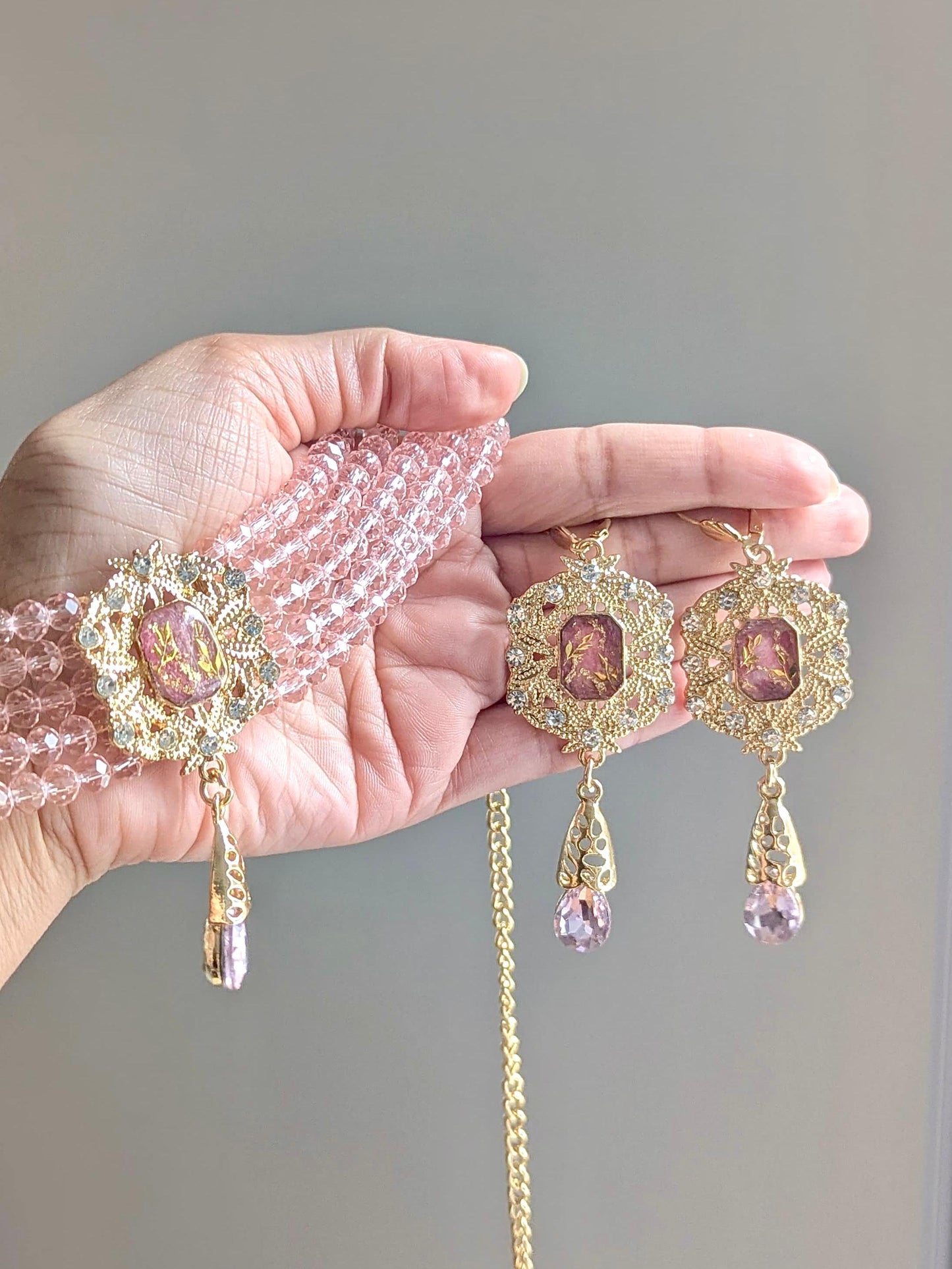 Custom Flower Choker Earring Set