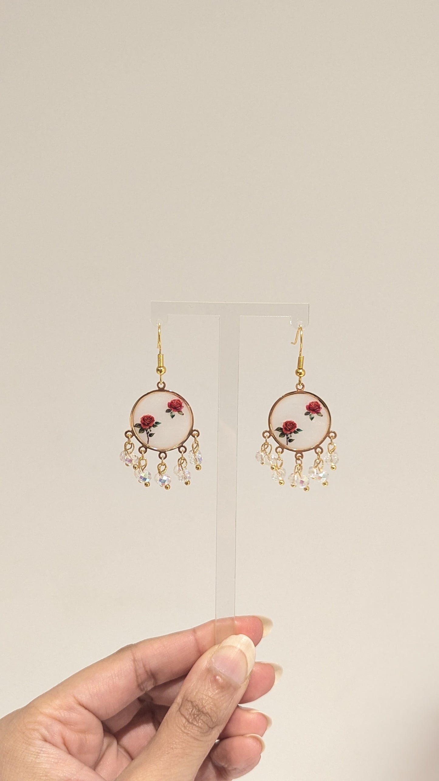 Dainty Desi White and Red Resin Earrings in Gold
