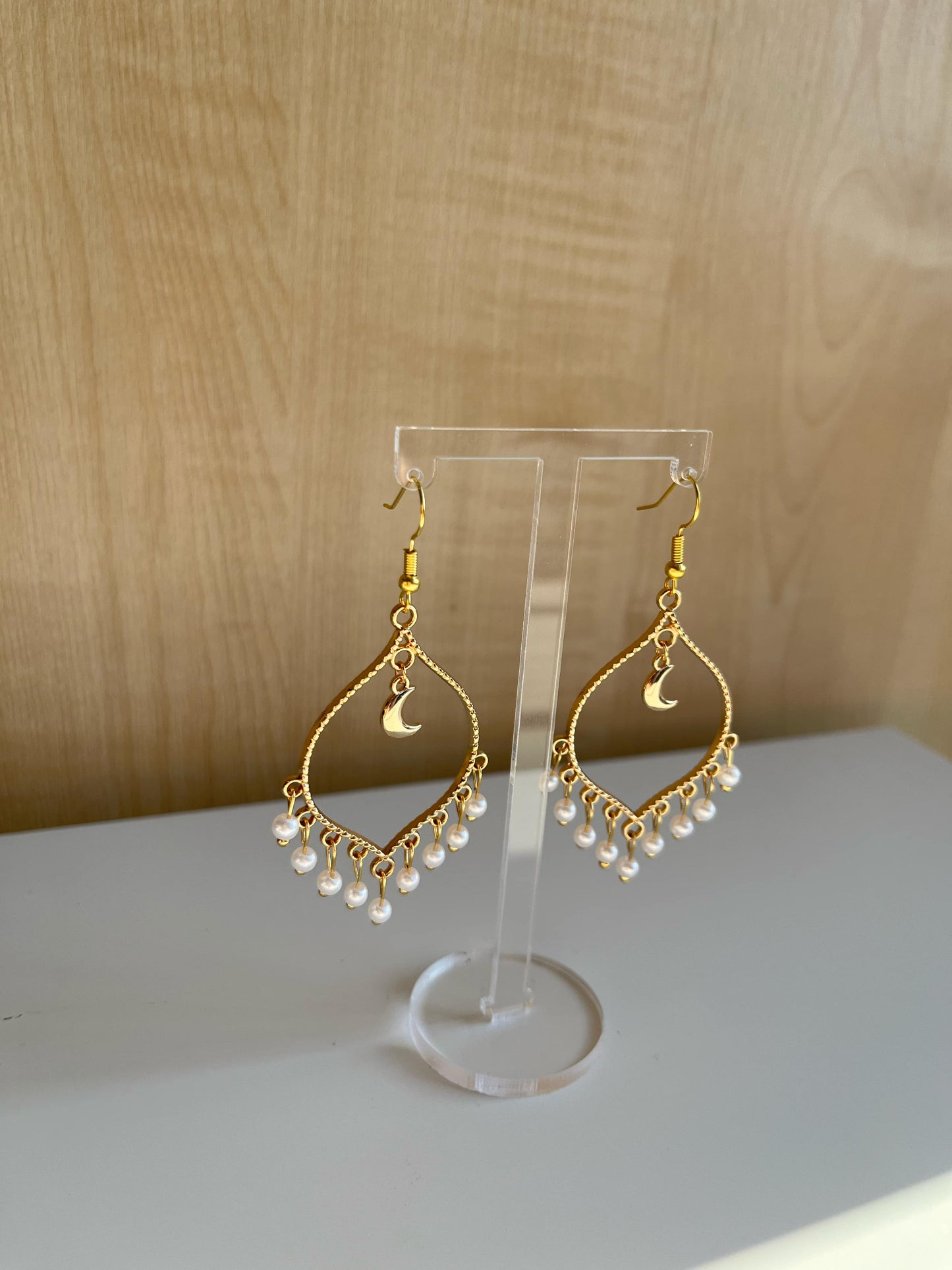 Gold Moonlight Pearl Crystal Earrings