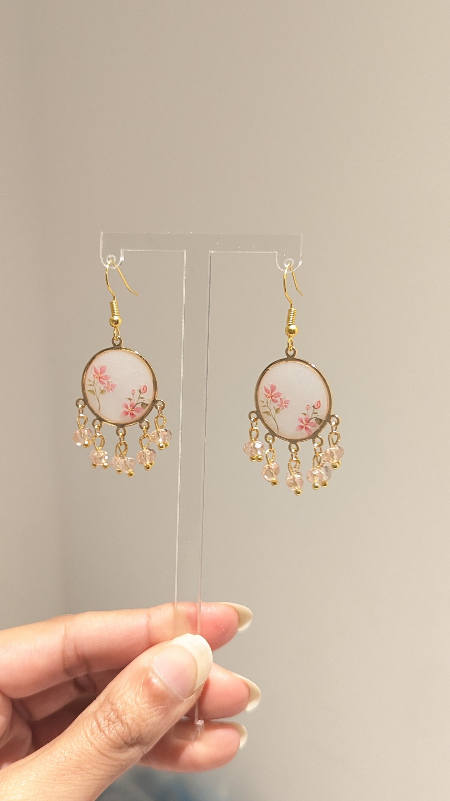 Dainty Desi White and Pink Resin Earrings in Gold