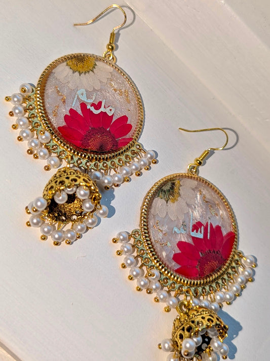 Him & Her White and Red Floral Name Jhumkas