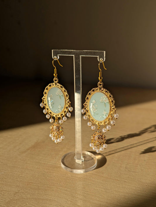 Light Blue Dainty Drop Jhumka Earrings