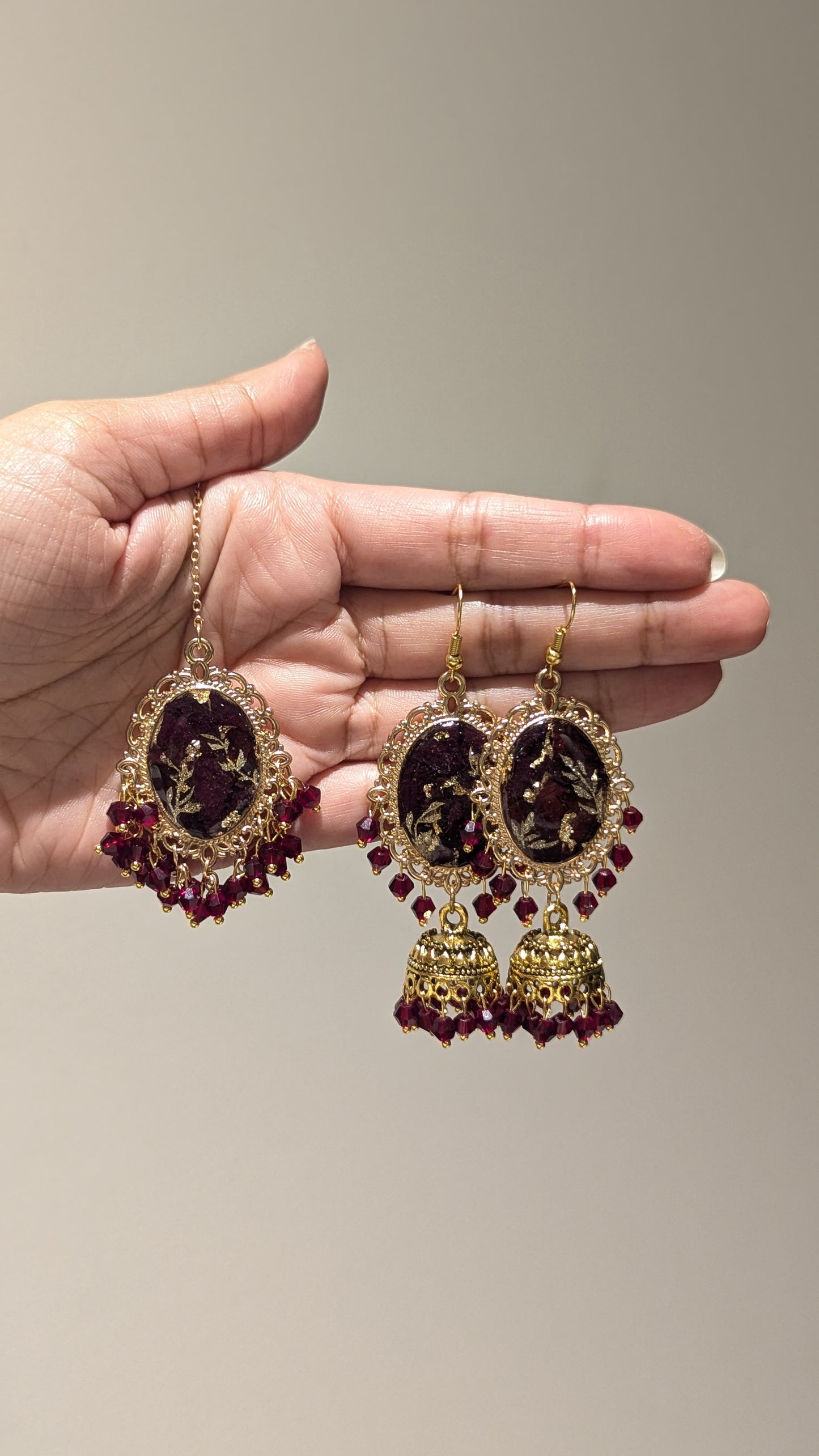 Custom flower Jhumka and Tikka set