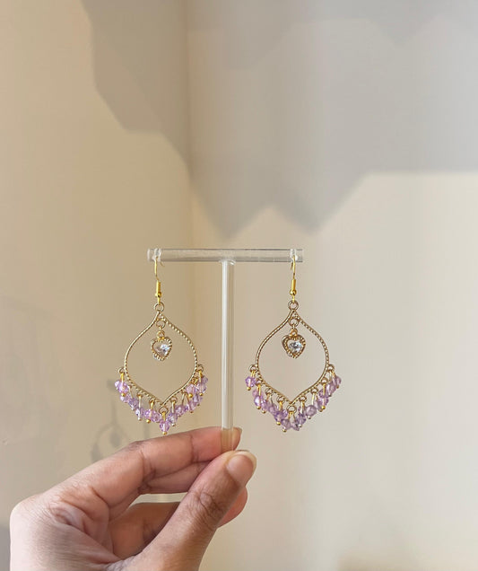 Purple Heart Earrings in Gold