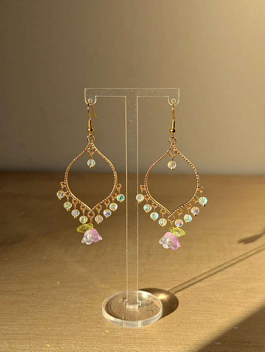 White Crystal Purple Flower Drop Earrings in Jhumka Style