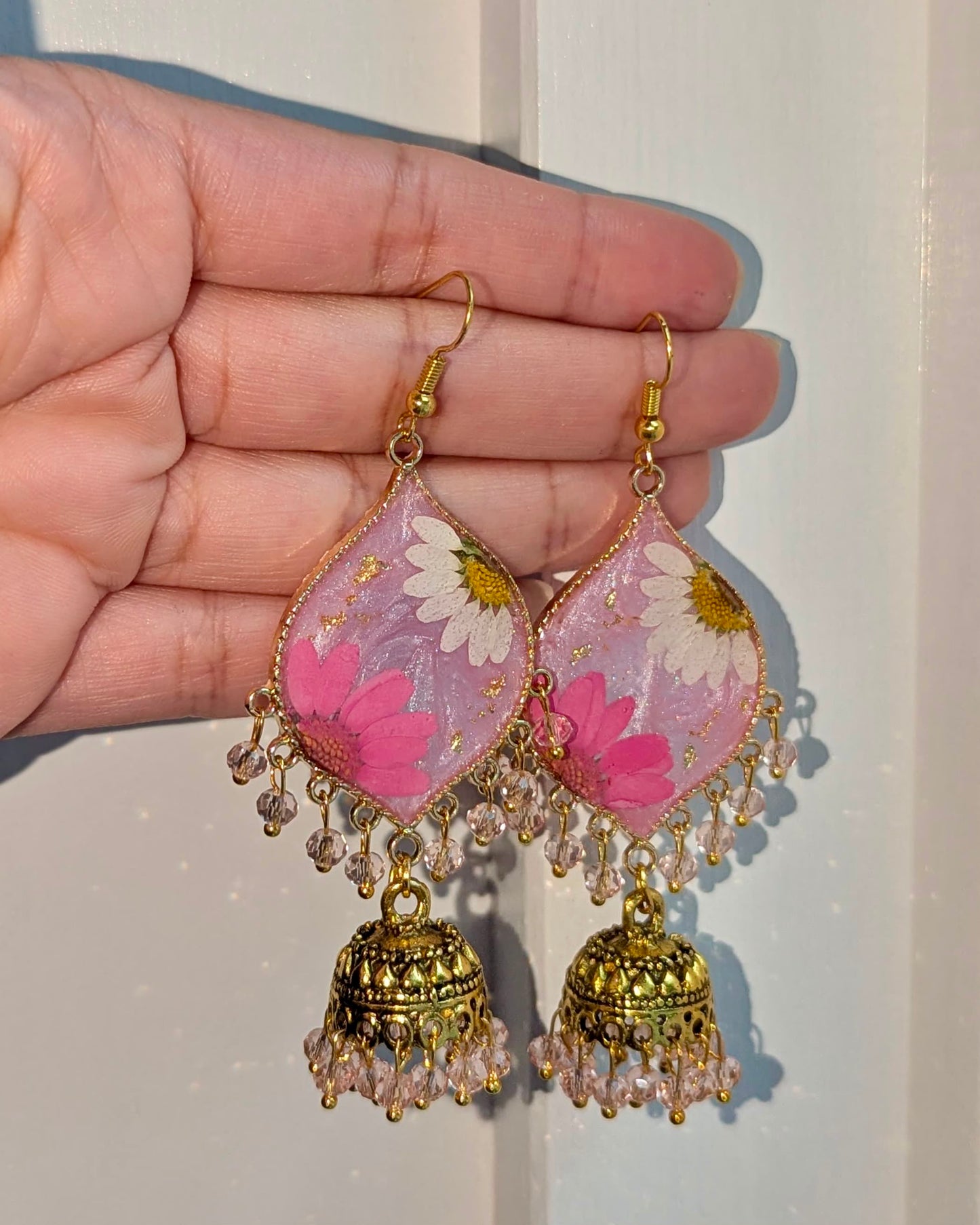 Shimmery Pink and White Floral Jhumkay