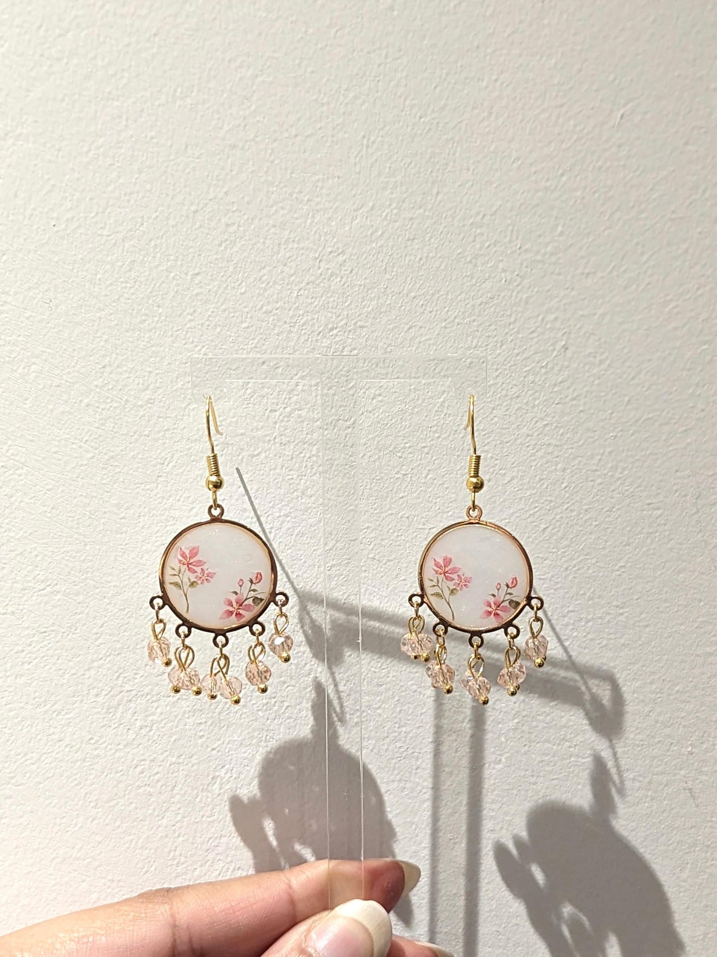 Dainty Desi White and Pink Resin Earrings in Gold