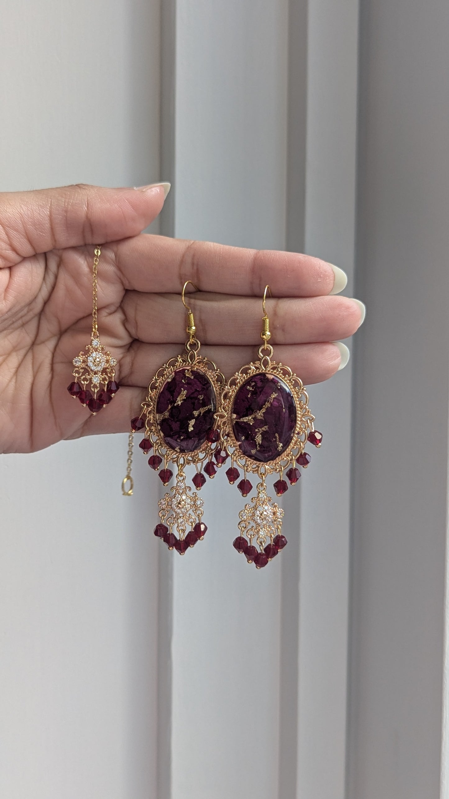 Custom Flower Dainty Earrings with Tikka