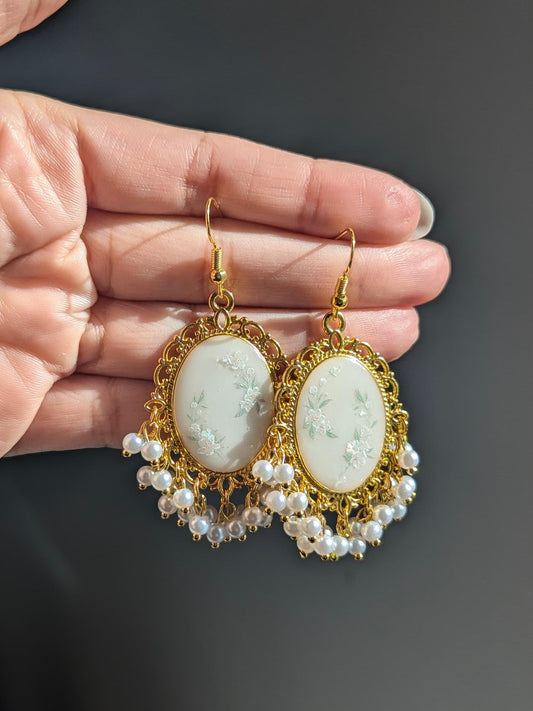 All White Floral Pearl Earrings