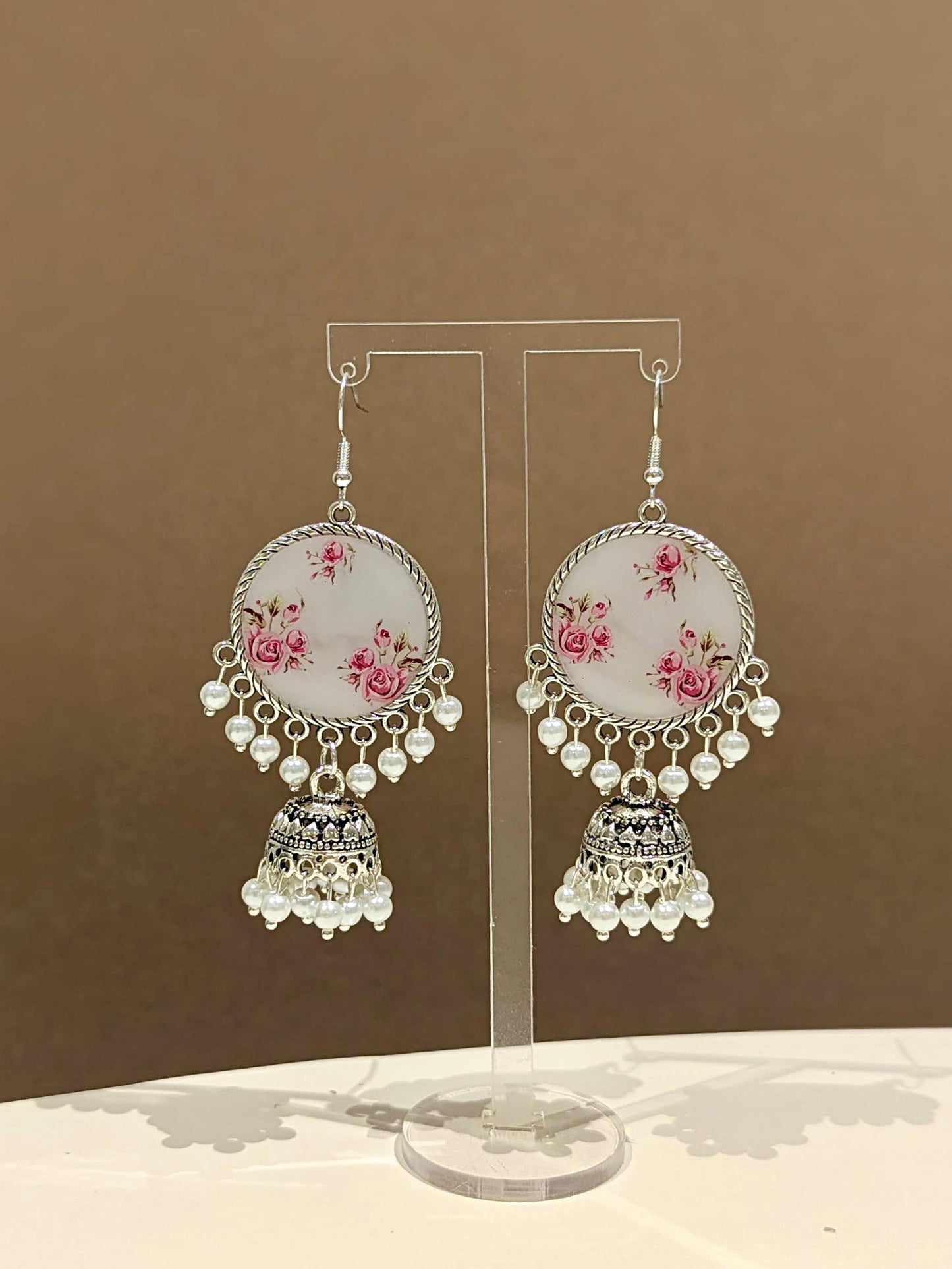 White Pearly Silver Jhumka Earrings