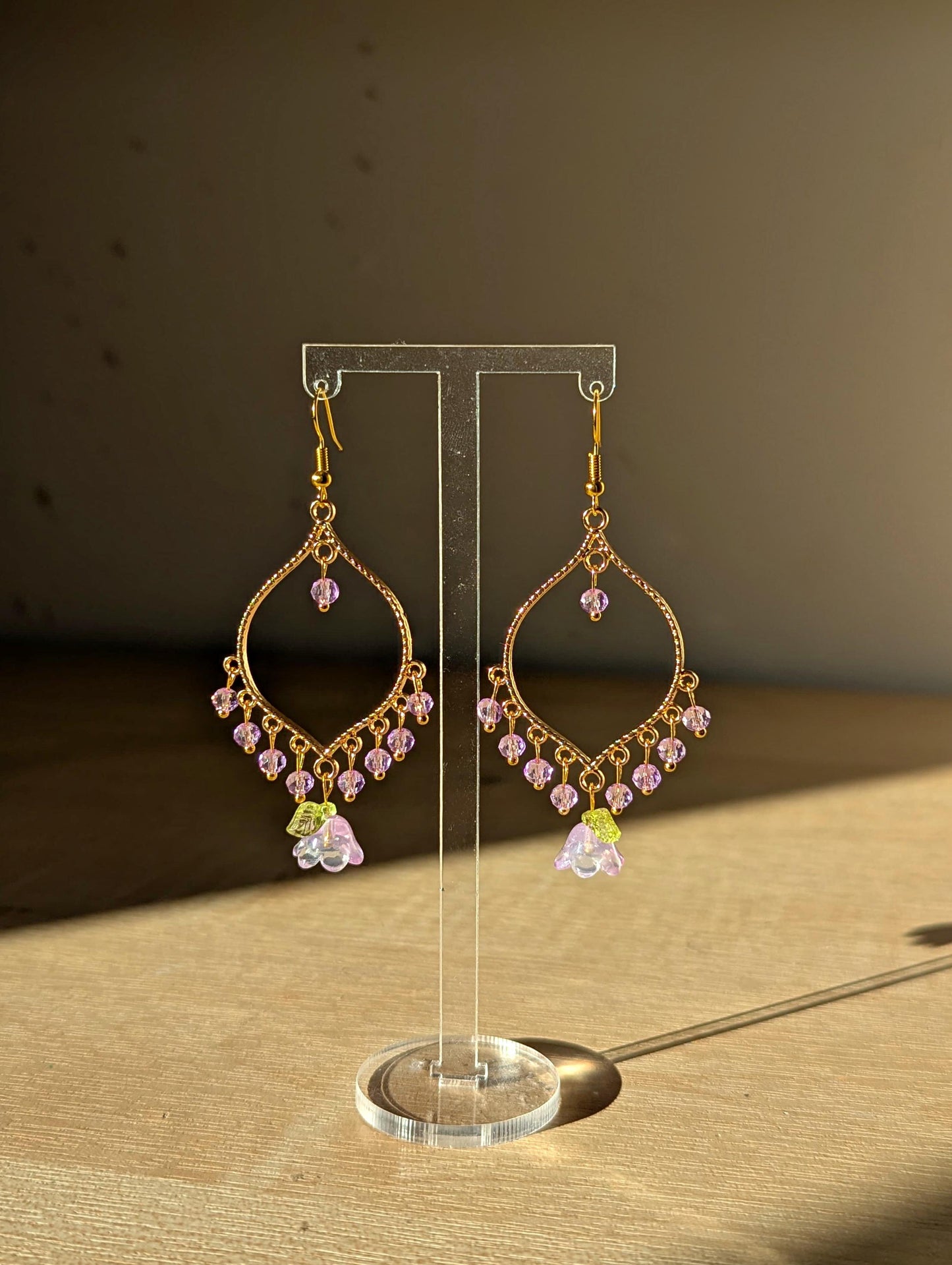 Purple Crystal Purple Flower Drop Earrings in Jhumka Style