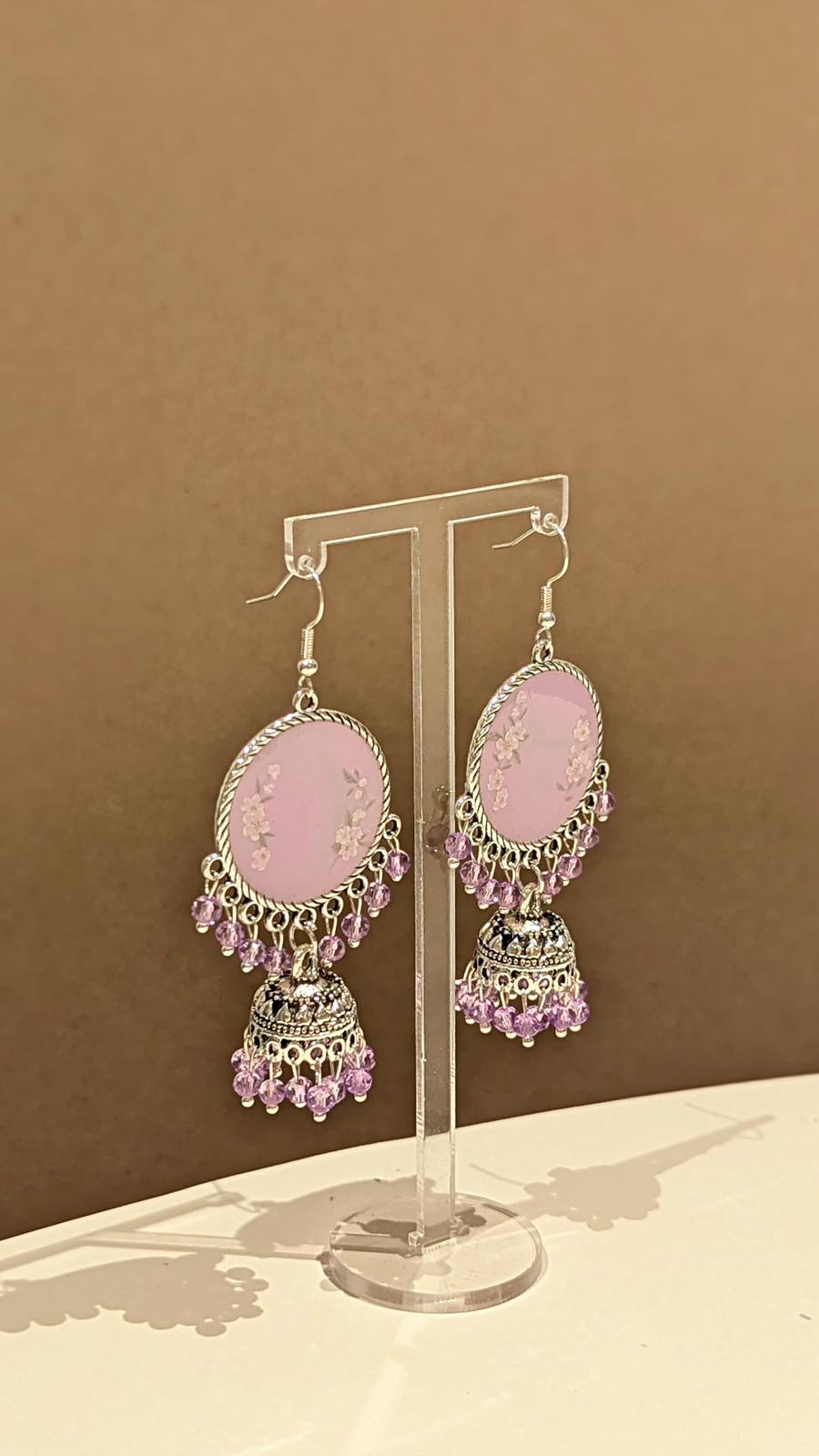 Lilac Silvery Jhumka Earrings