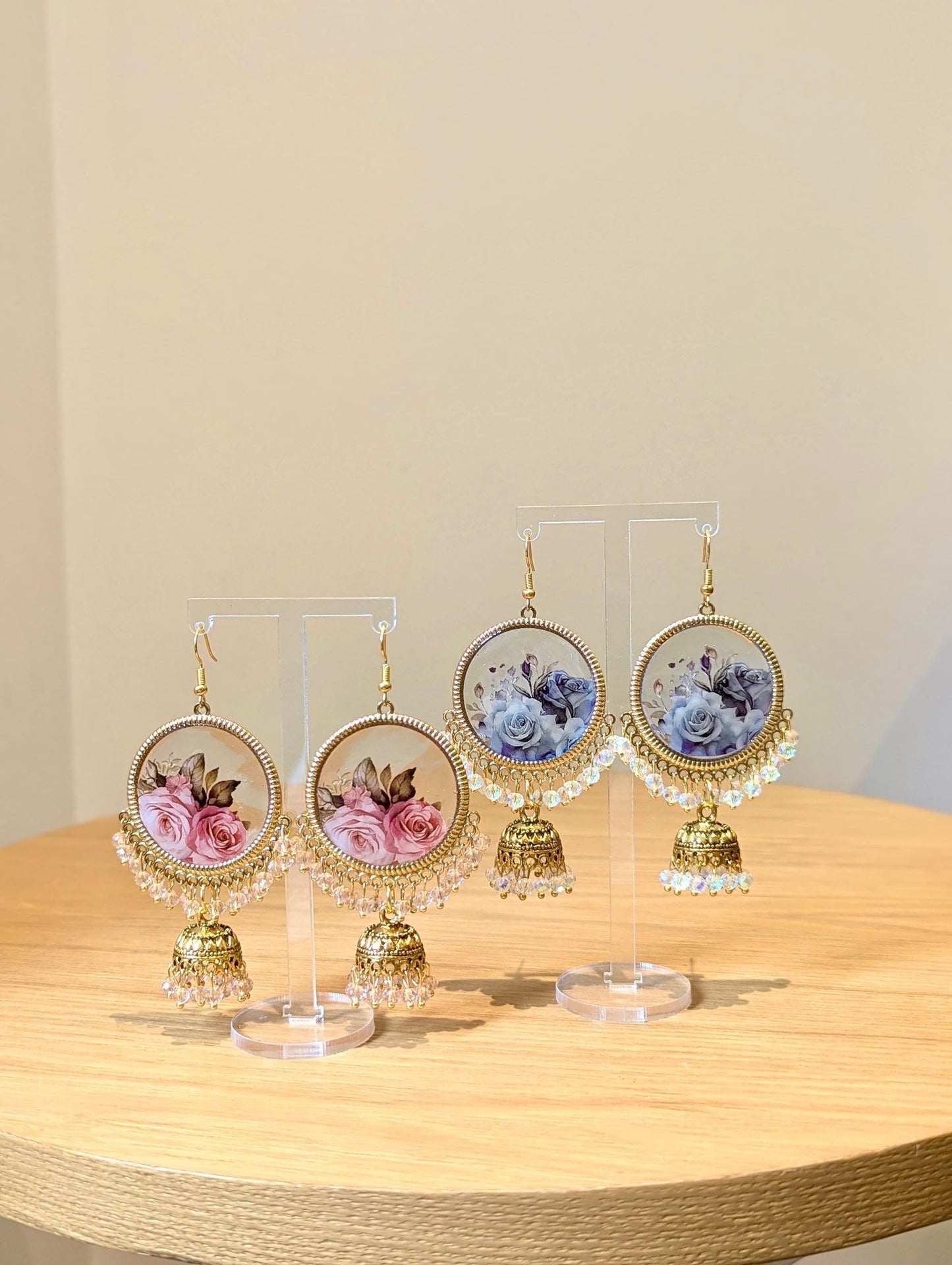 Blue Floral Bouquet Jhumka Earrings in Gold