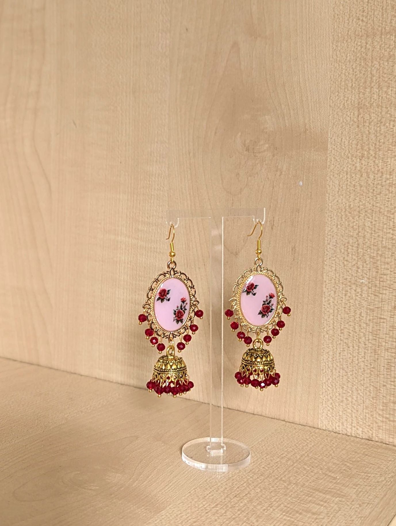 Pink and Red Roses Jhumka Earrings