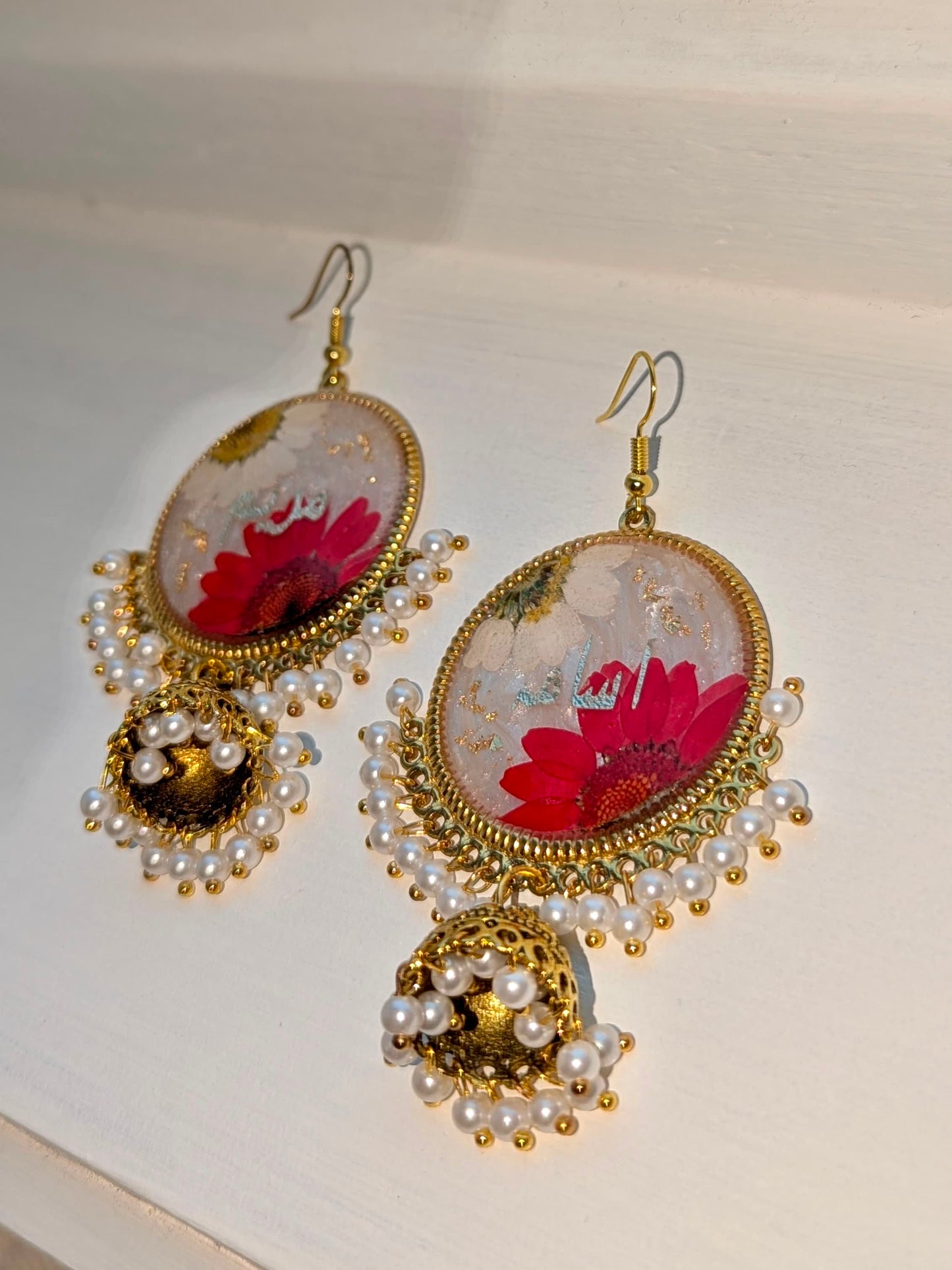 Him & Her White and Red Floral Name Jhumkas