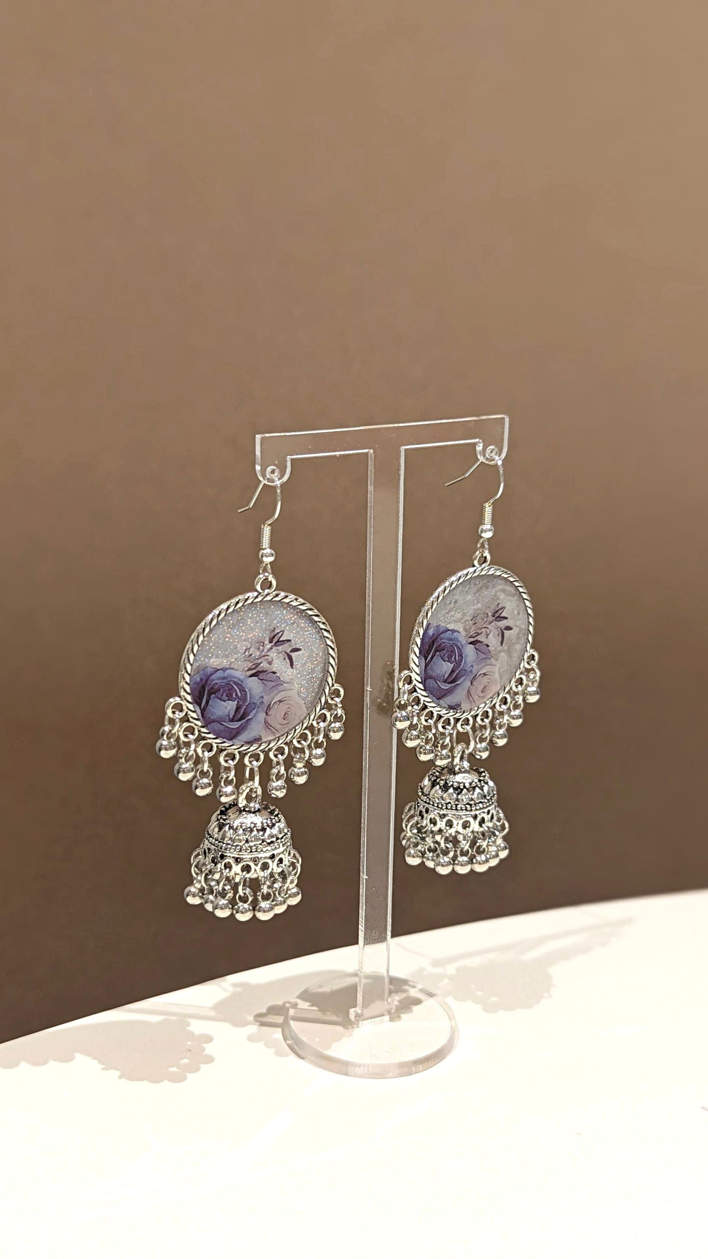 Blue Silvery Jhumka Earrings