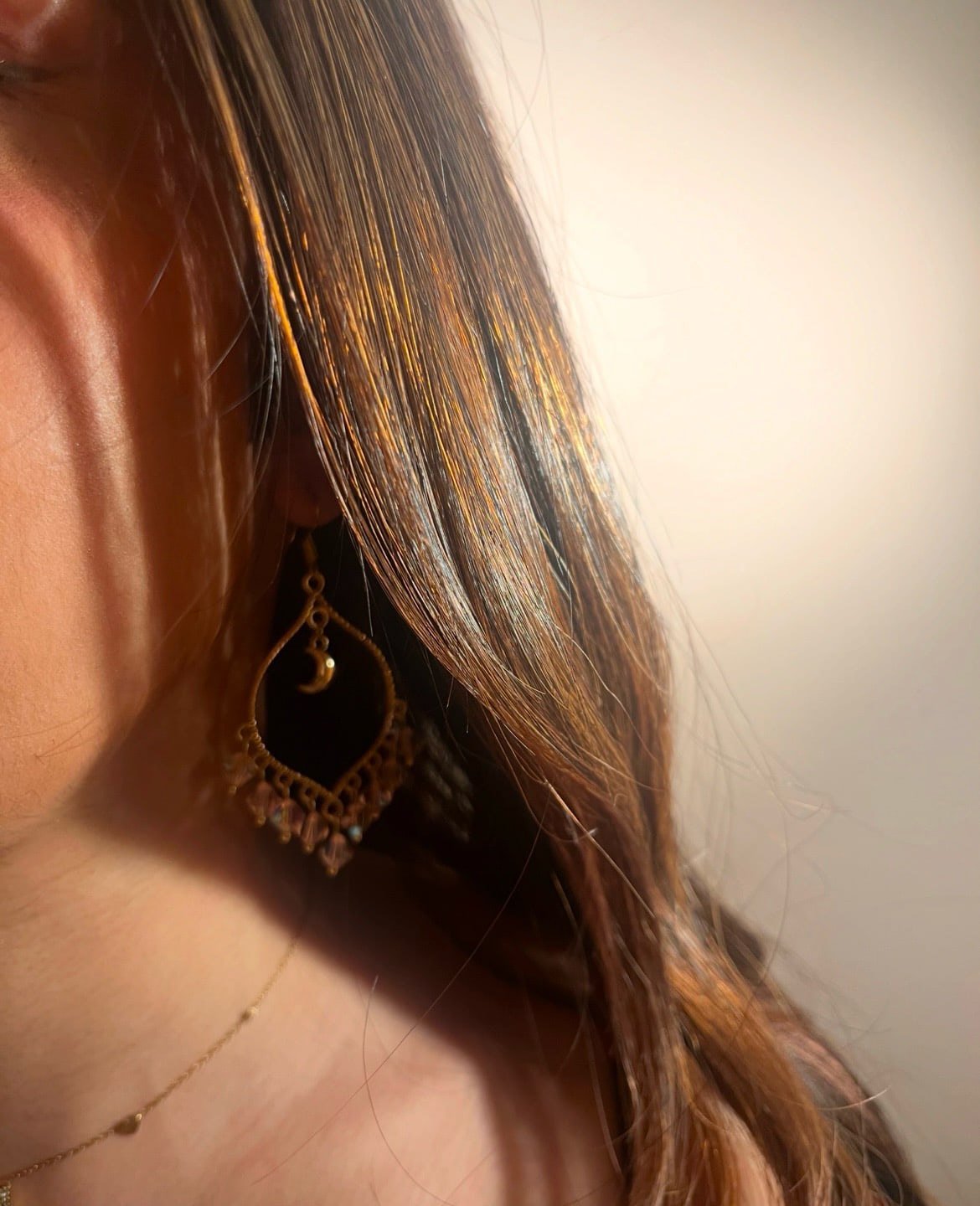 Pink crystal moonlight earrings in gold