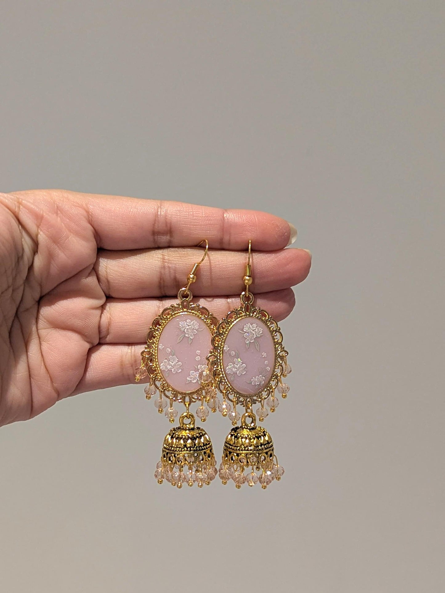 Pink Floral Jhumkay with a hue of purple