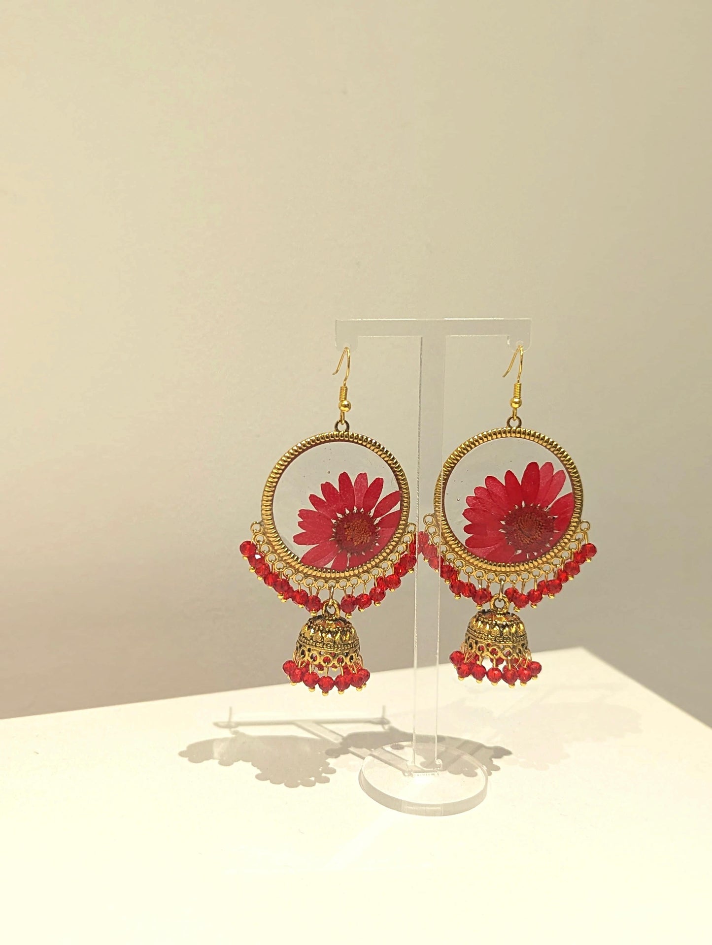 All Red Floral Preserved Jhumkas