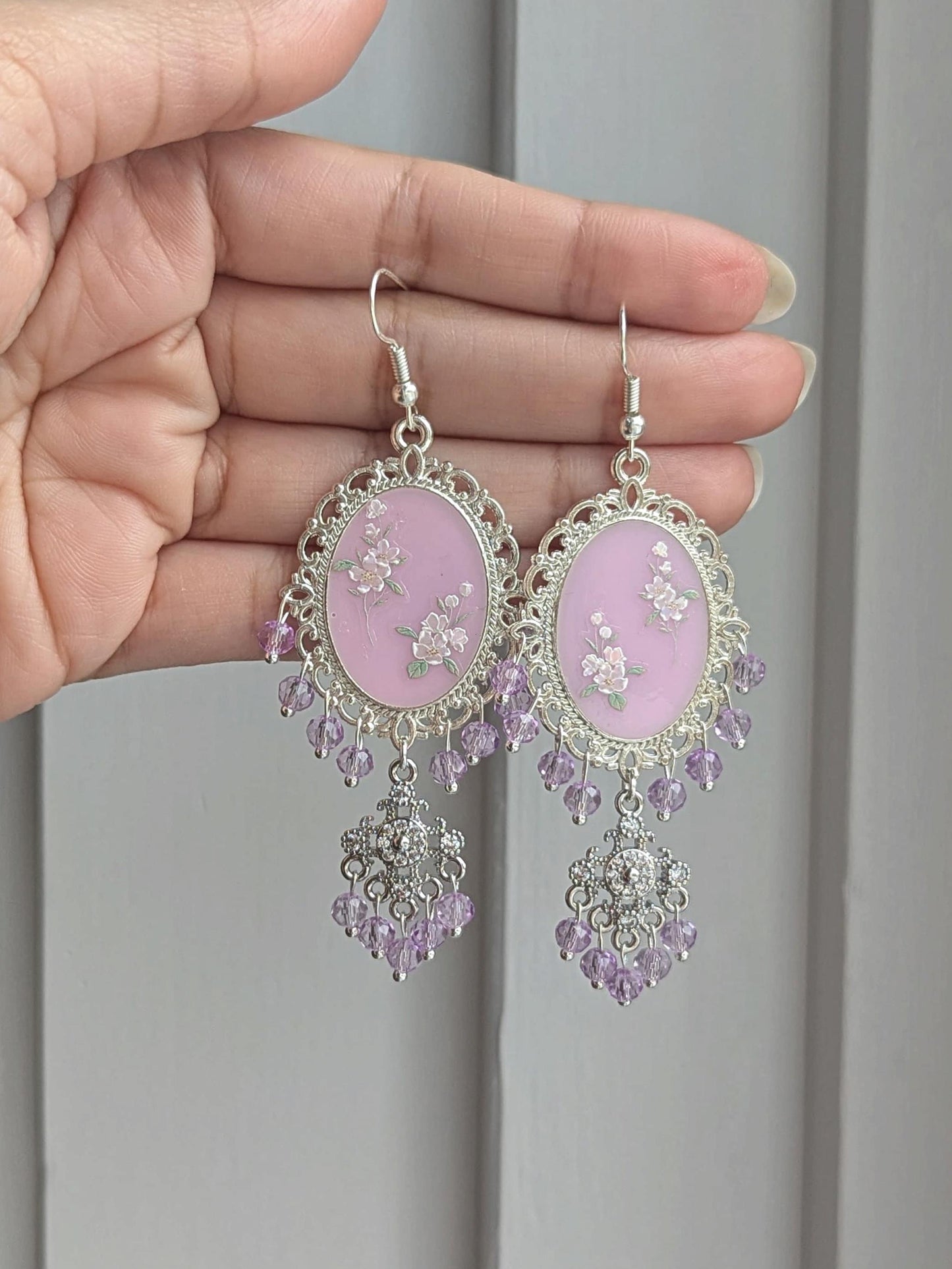Lilac Dainty Drop Earrings in Silver
