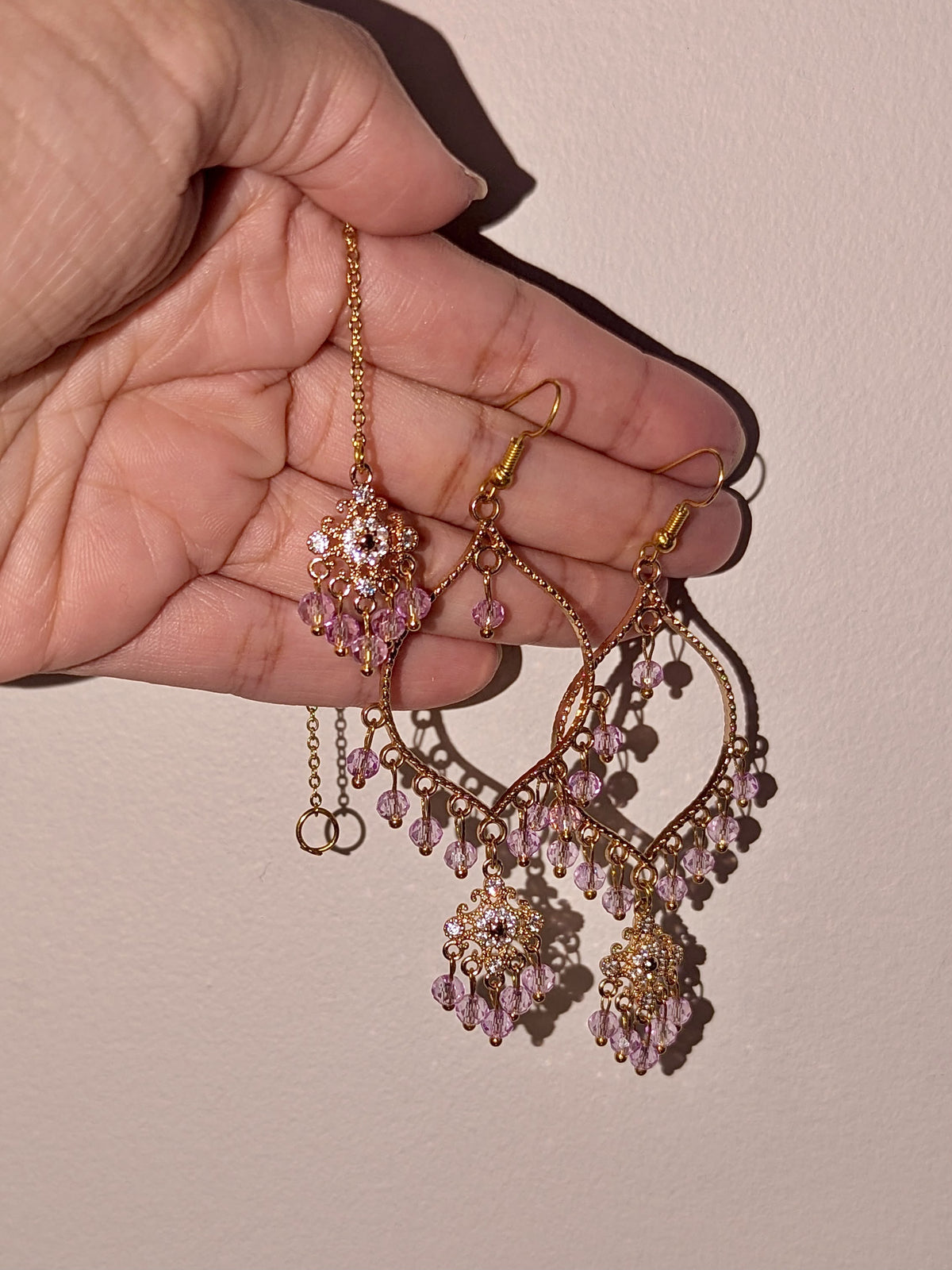 Lilac Dainty Drop Earrings Tikka Set