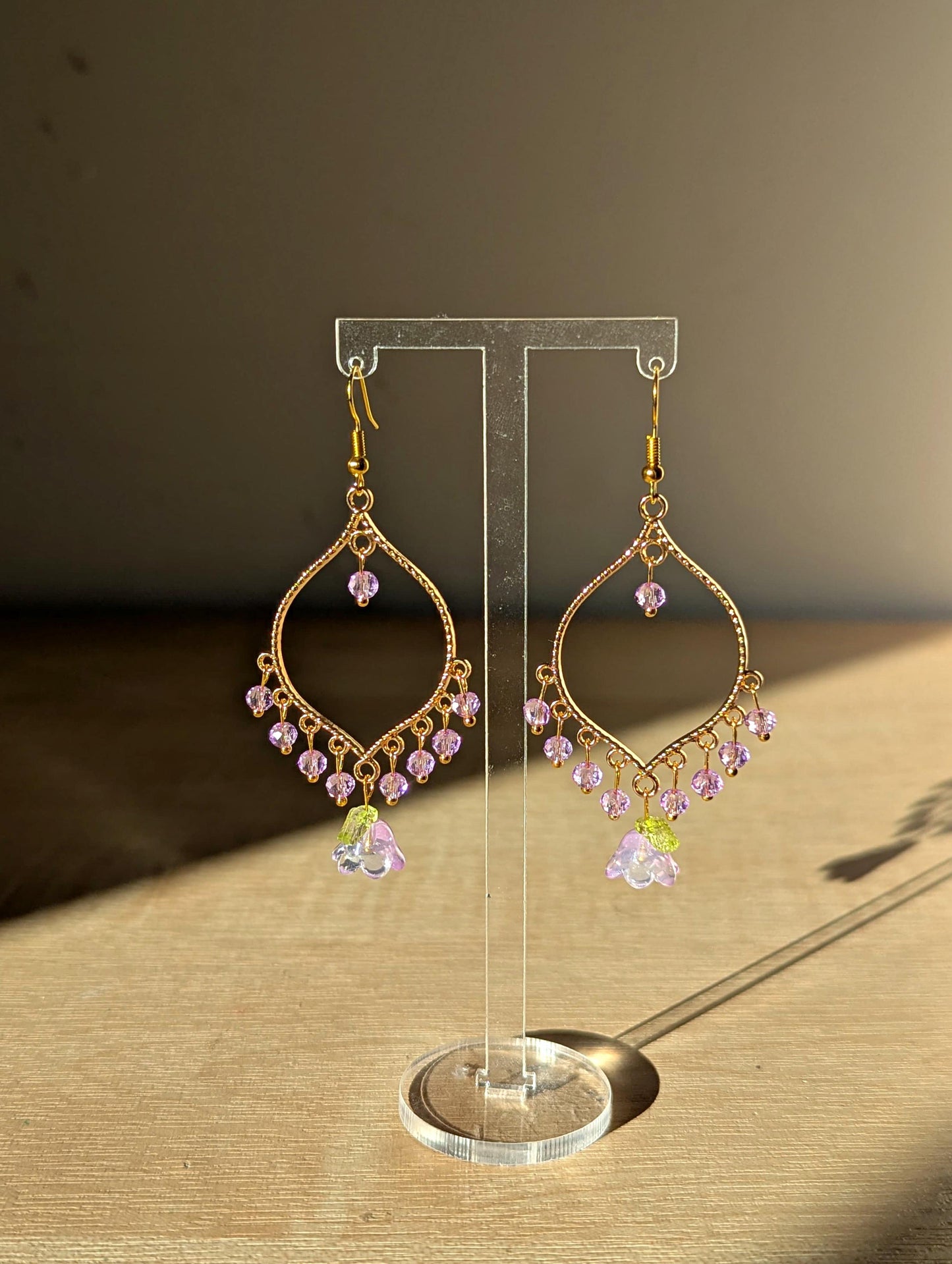 Purple Crystal Purple Flower Drop Earrings in Jhumka Style