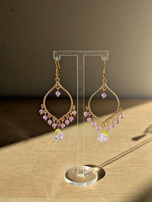 Purple Crystal Purple Flower Drop Earrings in Jhumka Style