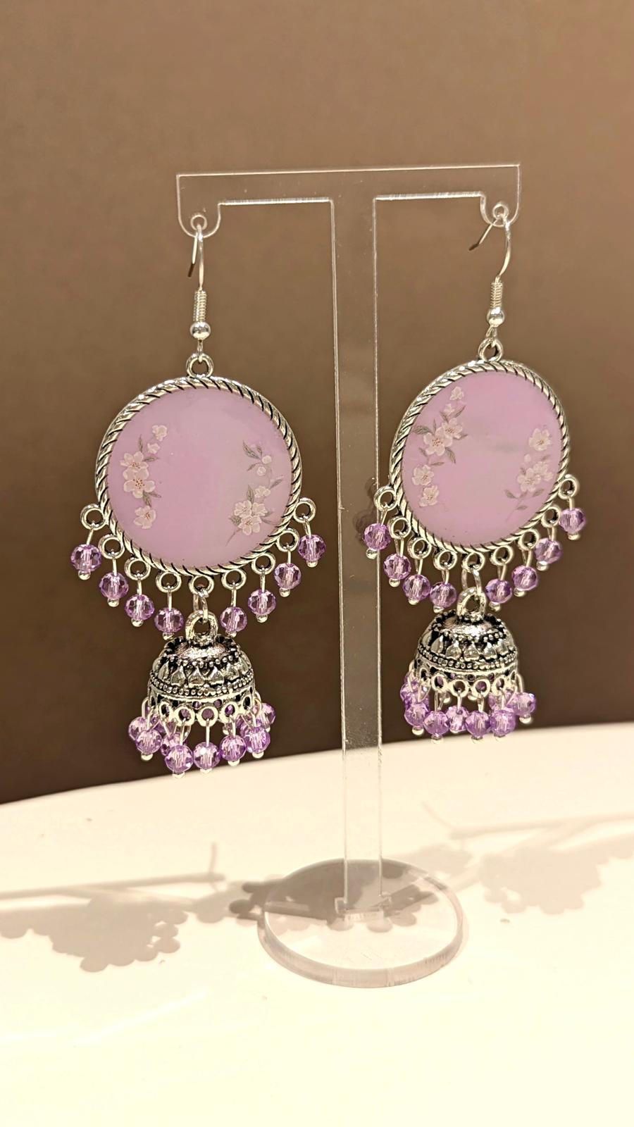 Lilac Silvery Jhumka Earrings