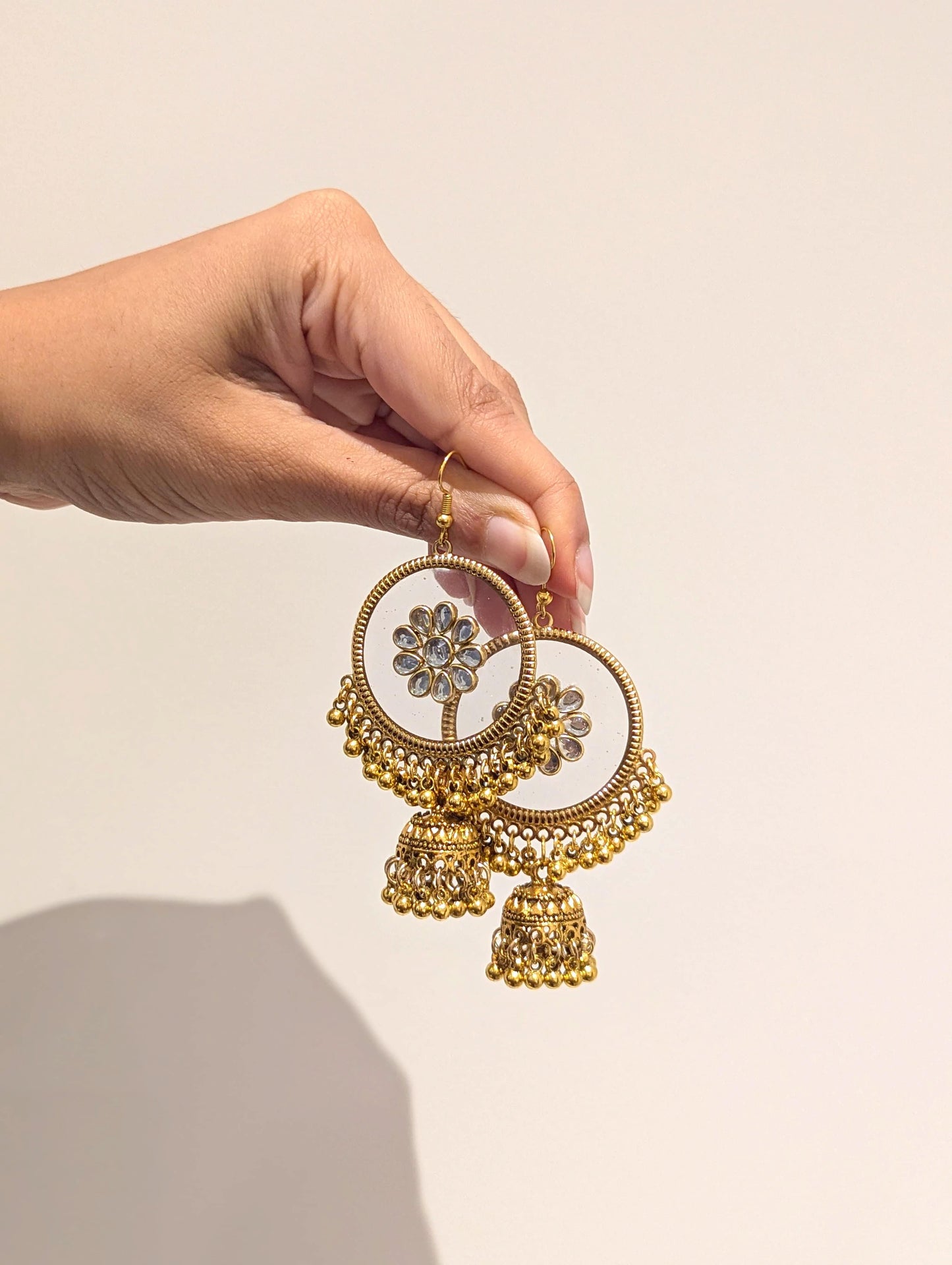 Kundan flower gold jhumka earrings