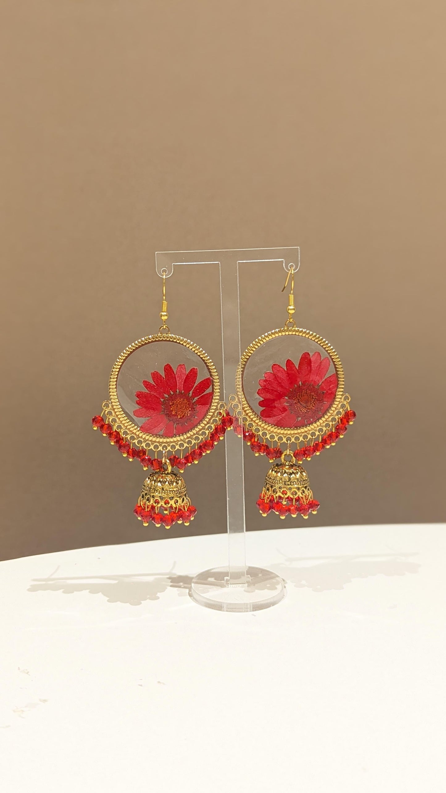 All Red Floral Preserved Jhumkas