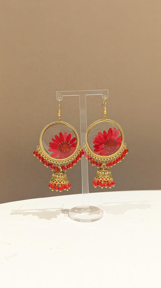 All Red Floral Preserved Jhumkas